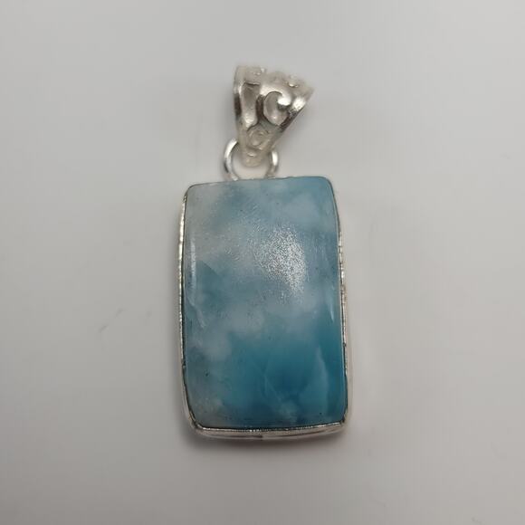 Tranquil Blue Larimar Silver Pendant (1.5") with 18" Necklace - Picture 8 of 8
